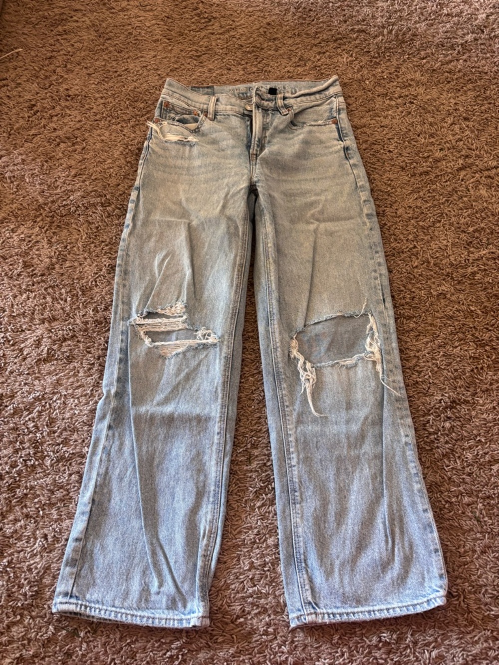 American Eagle Outfitters Light Blue Distressed Straight Leg Jeans